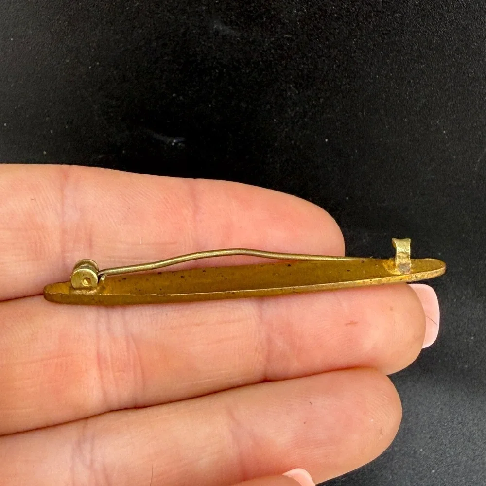 Vintage Enamel Bar Brooch Gold Tone Flower